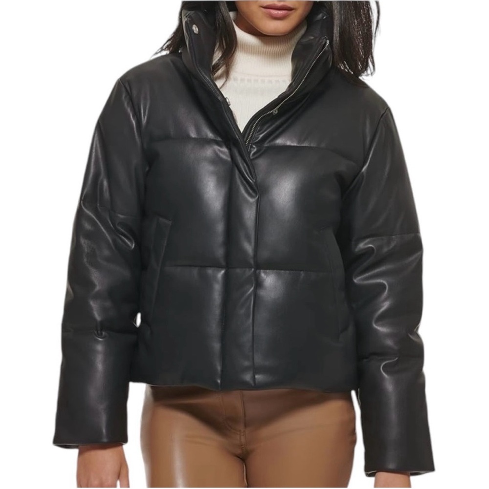 Levi's Water Resistant Vegan Leather Short Puffer Jacket Black NEW Size XLarge